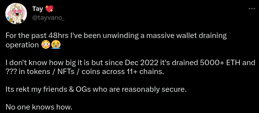 Thread publié par @Tayvano_ qui revient sur le hack crypto qui sévit depuis fin 2022