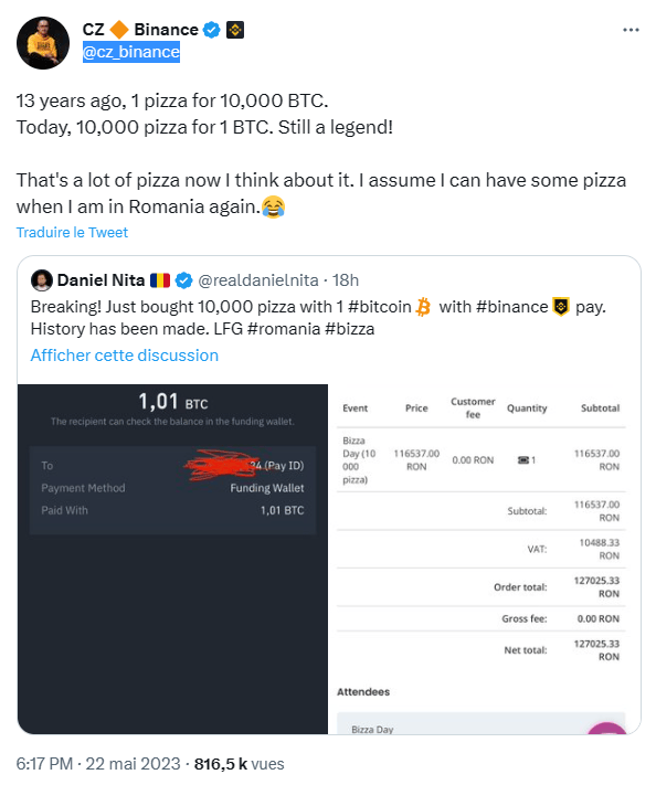 L’adoption de Bitcoin a fait explosé son cours en pizzas !