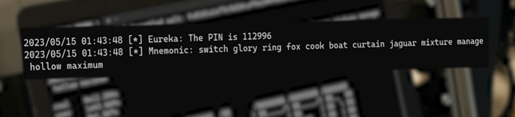 Screen de l'exploit de Unciphered sur un wallet Trezor