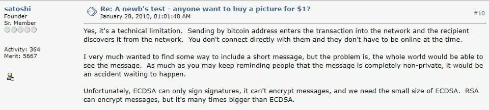 Satoshi s'exprime sur le sujet de l'inclusion de texte dans les transactions Bitcoin.