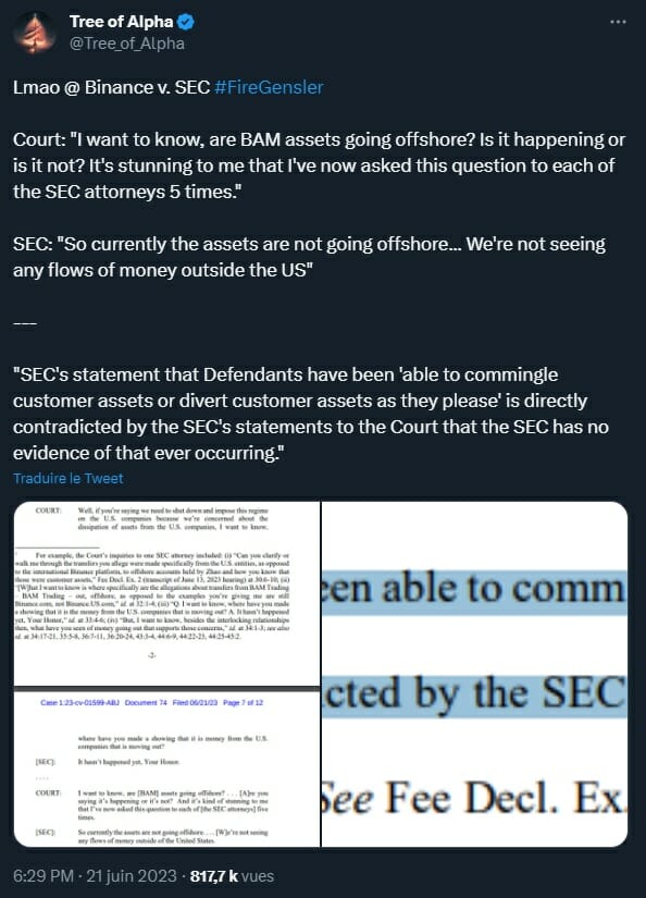 Binance met en évidence les propres contradictions de la SEC qui tient un discours face au juge et son opposé dans un article de presse.