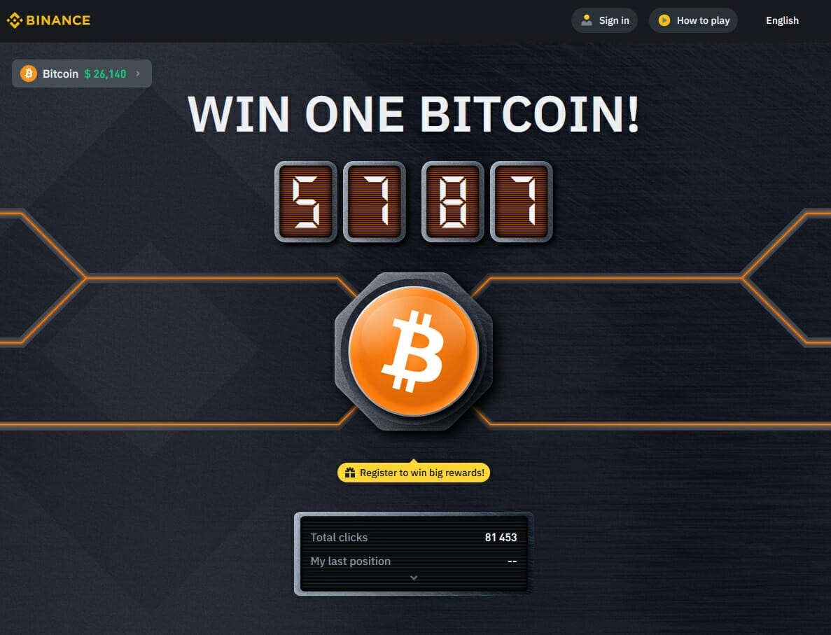 Binance fait gagner 1 BTC avec son Bitcoin Button Game.