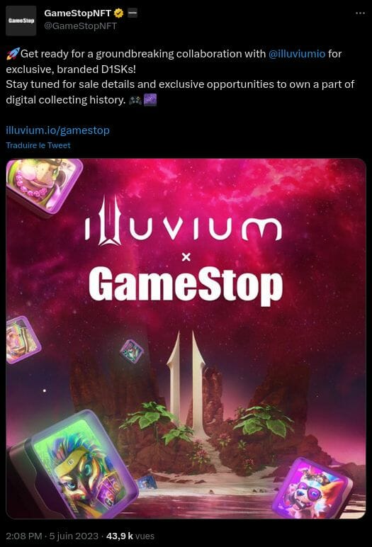GameStop annonce son partenariat avec Illuvium avec qui elle crée une collection de NFT
