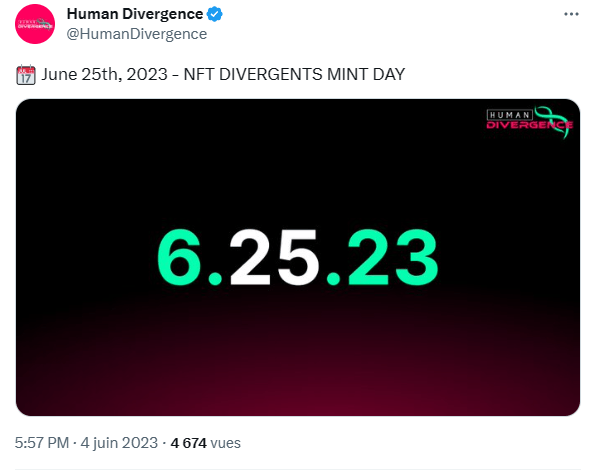 Le jeu Web3 Human Divergence et ses NFT Divergents débarquent le 25 juin 2023.