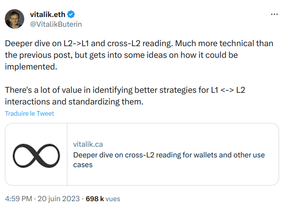 Tweet d'annonce de l'article par Vitalik Buterin.