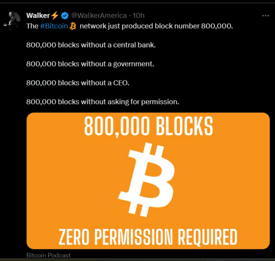 la communauté se réjouit de ce 800 000ème blocs miné sur le réseau Bitcoin !