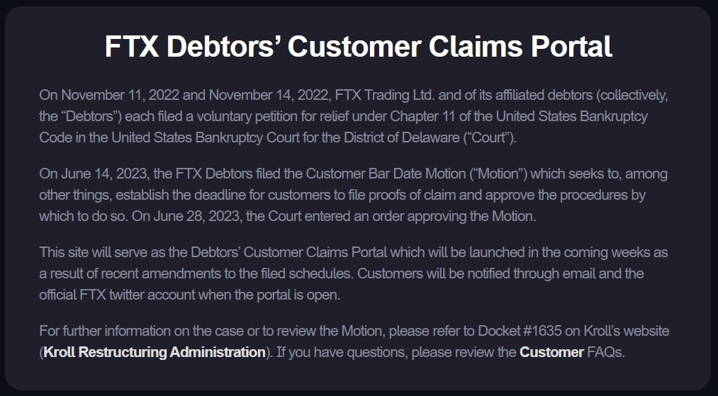Les créanciers de FTX, dont les anciens clients, doivent remplir une Proof of Claim avant le 29 septembre sur un nouvel espace dédié mis à disposition par la nouvelle direction de la plateforme.