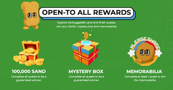 Les participants au jeux proposés par McNuggets pourront remporter des tokens SAND et des mistery box