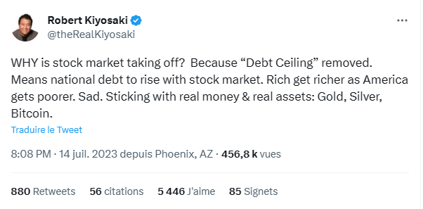 Robert Kiyosaki prefers to bet on gold and Bitcoin than on stocks.