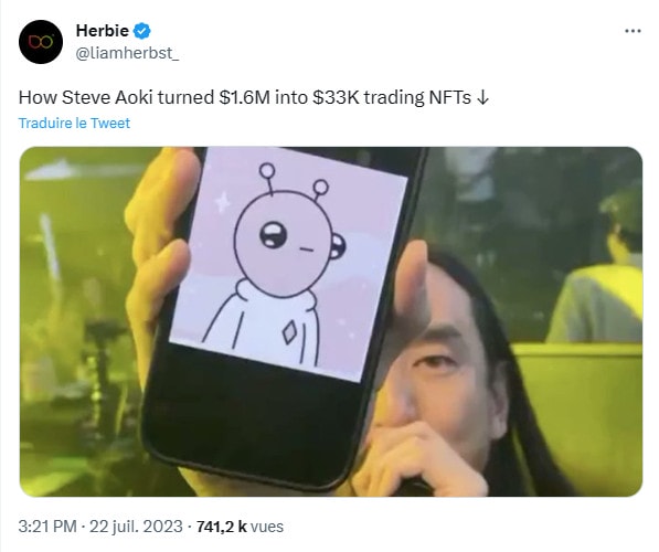 Steve Aoki a transformé 1,6 million de dollars de NFT en seulement 33 000 dollars.