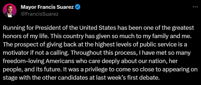 Francis Suarez will not be a candidate for the US presidential election