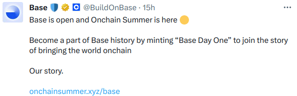Base tweet announcing its opening to users 