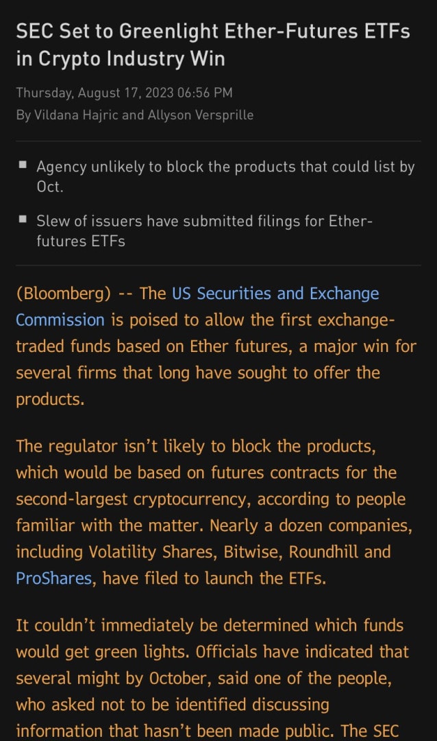 Bloomberg statement on Ethereum ETFs