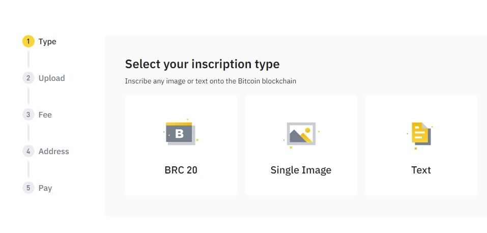 Plusieurs options s'offrent alors à l'utilisateur qui doit choisir entre créer un texte, joindre une image ou encore créer son propre token sur Bitcoin.