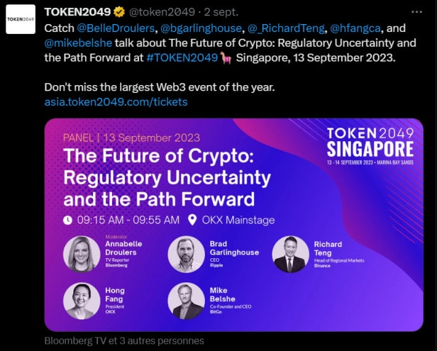 La conférence Token 2049 se tient actuellement à Singapour et elle rassemble la crème de la crypto mondiale. A l'occasion d'un panel sur la régulation, le patron de Ripple a dit tout le mal qu'il pensait de la SEC. 