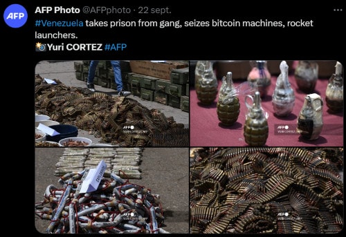 Les forces de l'ordre du Venezuela ont pris d'assaut une prison du nord du pays qui servait de quartier général au gang Tren de Aragua. Elles ont saisies des armes, des munitions et du matériel de minage de bitcoins. 