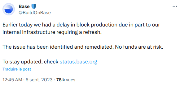 Base a arrêté de publier des blocs pendant près d'1 h le 5 septembre