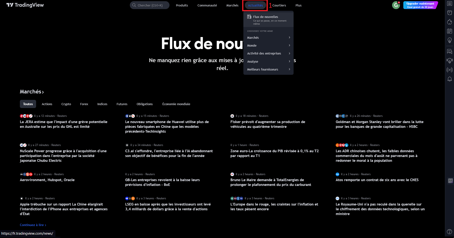 Actualités sur TradingView