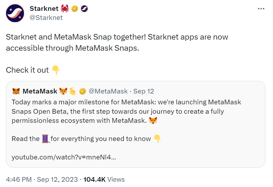 Starknet Snap permet d'utiliser MetaMask comme wallet principal sur Starknet