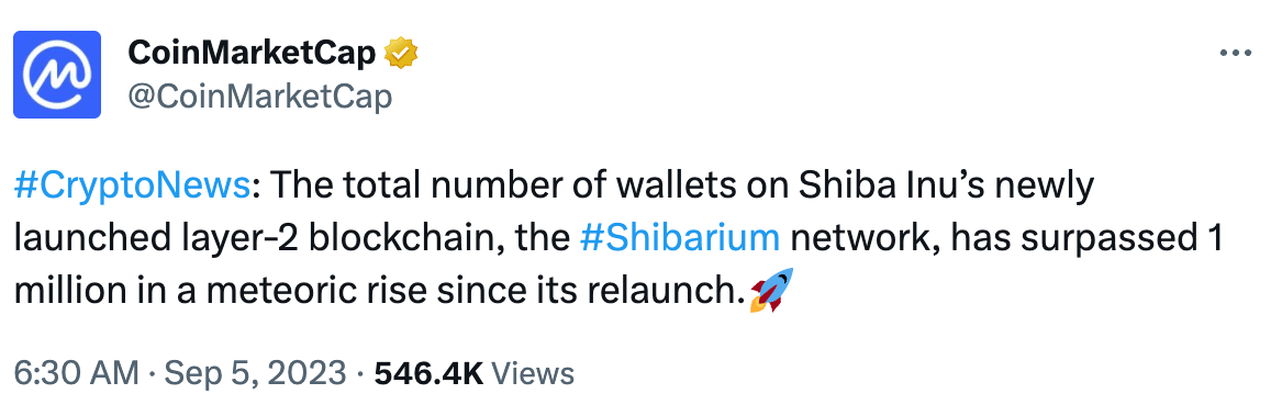 Le nombre de wallet sur Shibarium network dépasse le million après le nouveau lancement. 