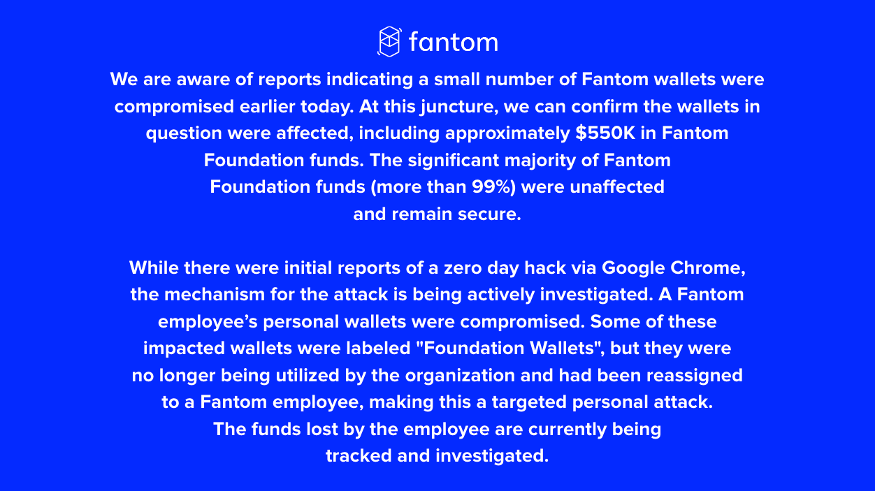 Fantom press release following the hack