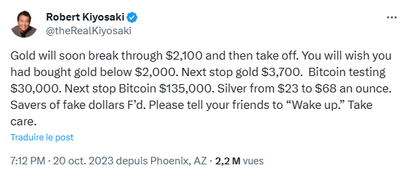 Robert Kiyosaki voit Bitcoin à 130 000 dollars.