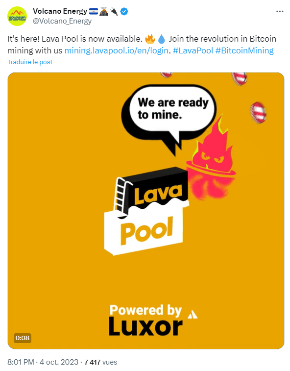 La Lava Pool du Salvador va pouvoir commencer le minage Bitcoin.