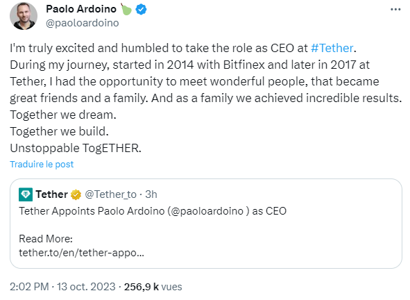 Tether nomme Paolo Ardoino à la tête de l'entreprise.