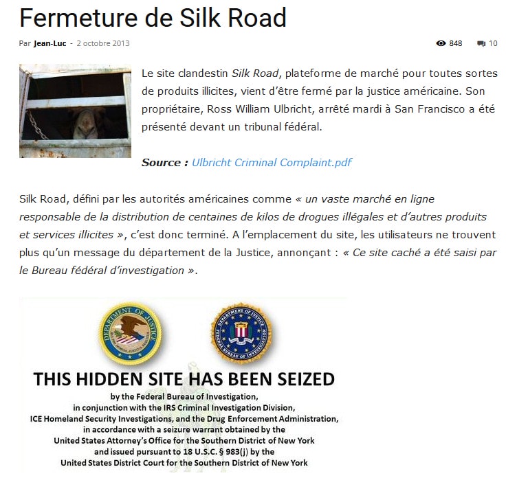 Silk Road définitivement fermé par le FBI.