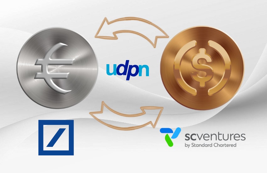 Swap de stablecoins euro/dollar entre la Deutsche Bank et Standard Chartered Bank.