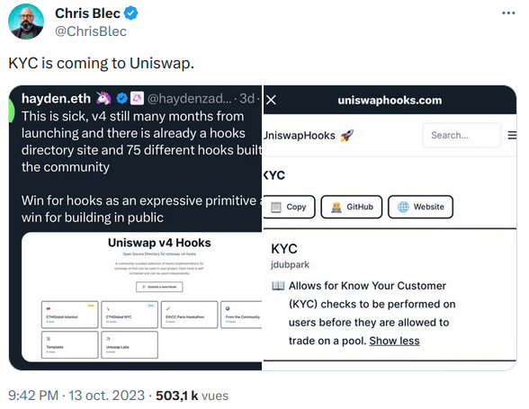 Chris Blec annonce l'arrivé d'un KYC sur Uniswap