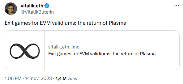 Vitalik Buterin annonce son article sur Plasma et les Validiums