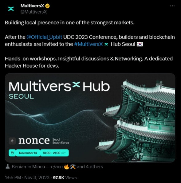 MultiversX sera présent pour l'UDC 2023 et organisera un Hub pendant toute une journée à Séoul pour découvrir la blockchain. 