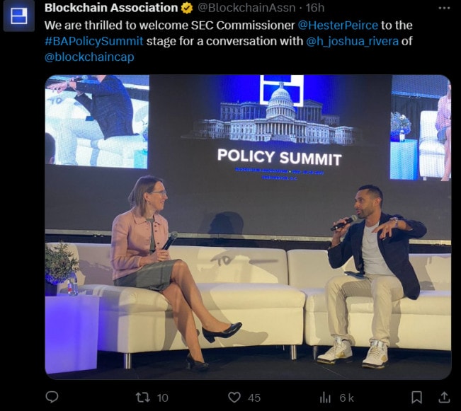 Hester M. Peirce, commissaire à la SEC, à participé à la Blockchain Association’s Policy Summit et à vivement critiqué l'action de l'institution pour laquelle elle travaille depuis 2018. 