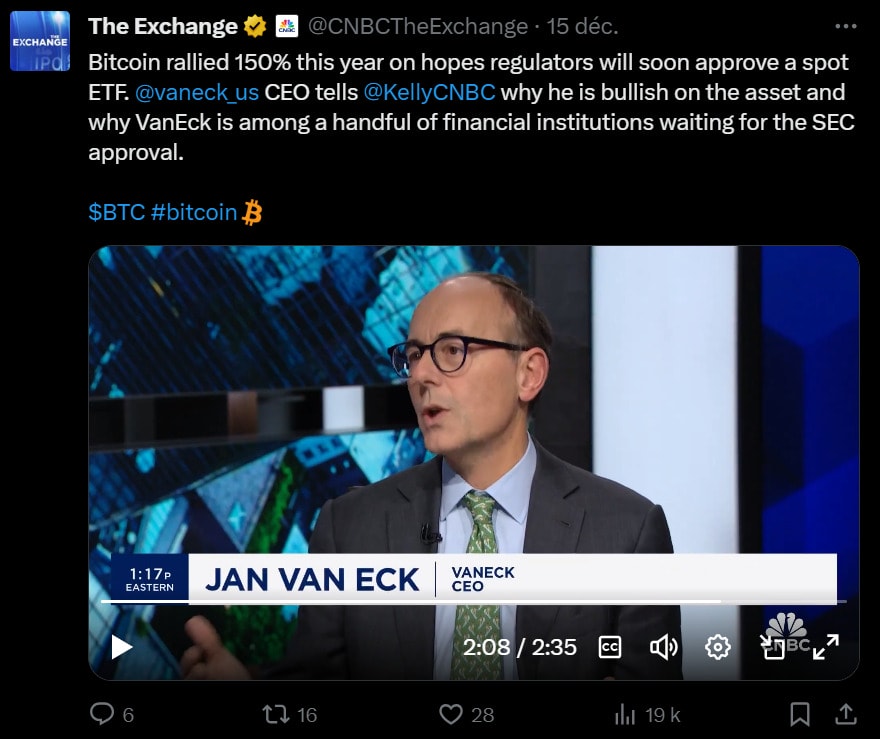 VanEck's boss was the guest of The Exchange on CNBC and he delivered a well-executed plea in favor of Bitcoin!  For him, this cryptocurrency will surely be the store of value of the internet in the near future, just as gold was that of finance for years.  Bitcoin will complement yellow gold to play this role. 