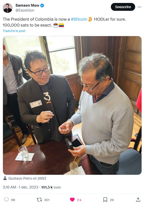 Gustavo Petro, président de Colombie, détient un peu de Bitcoin désormais.