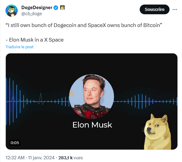 Elon Musk conserve toujours son intérêt pour Bitcoin et Dogecoin.