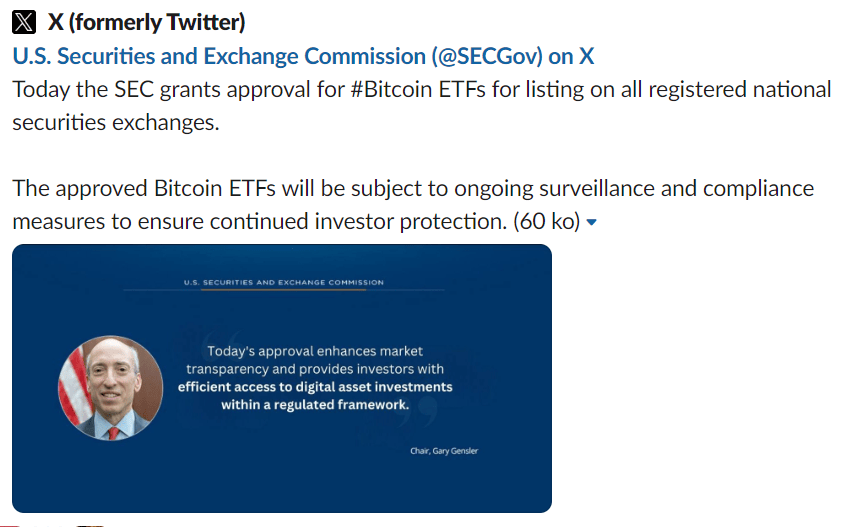 La SEC se fait pirater son compte X, qui publie une fausse approbation des ETF Bitcoin au comptant.