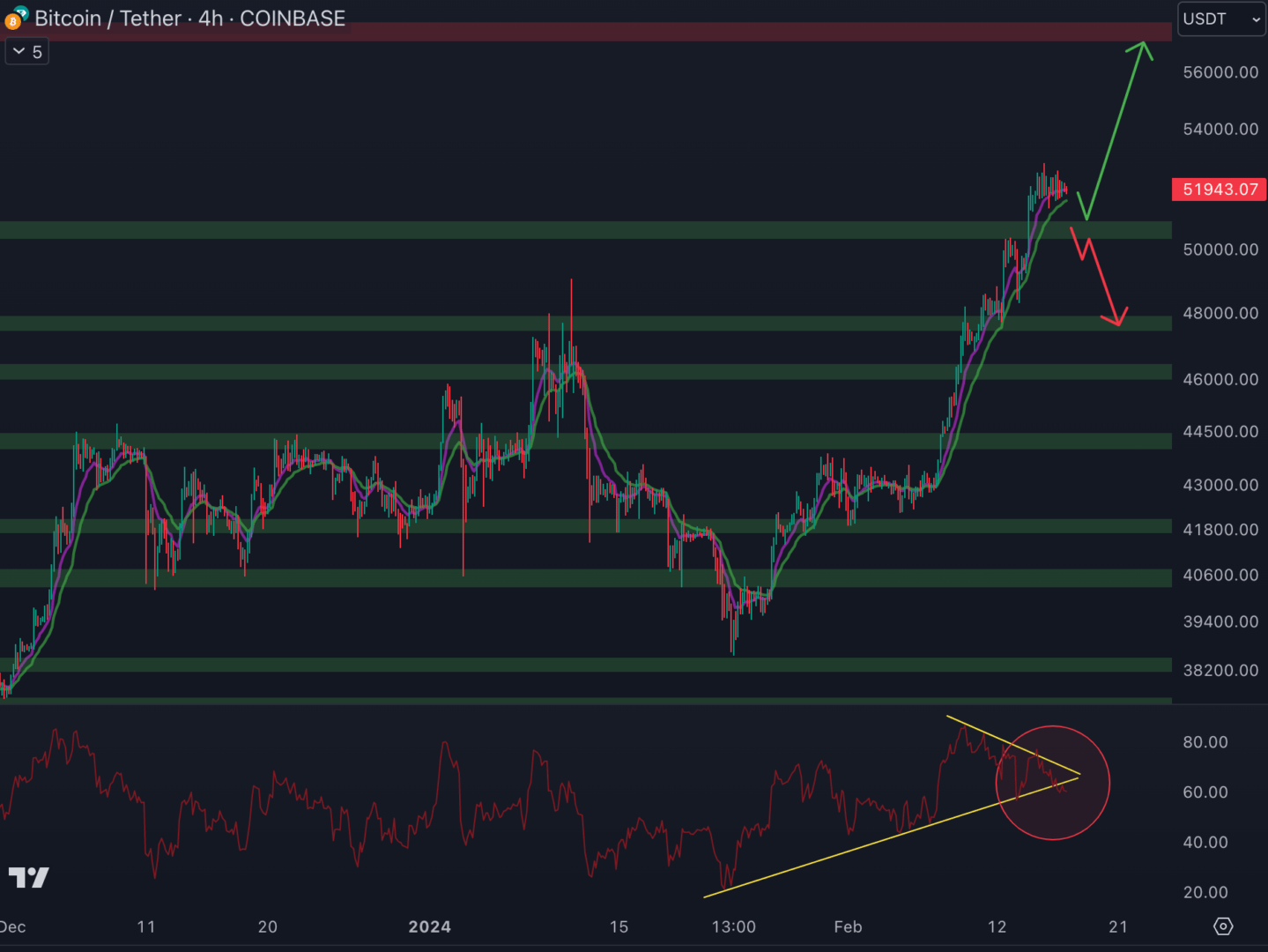 Le cours du Bitcoin doit conserver le support à 50 500 $ - 17 février 2024.