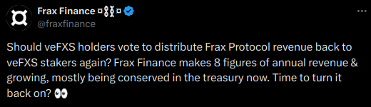 Frax demande l'avis de sa communauté sur Twitter (X)