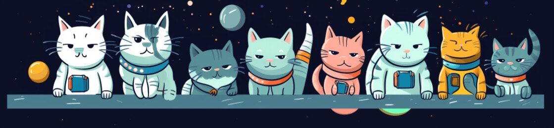 Illustration de Jupiter où les chats sont omniprésents, en hommage à son fondateur