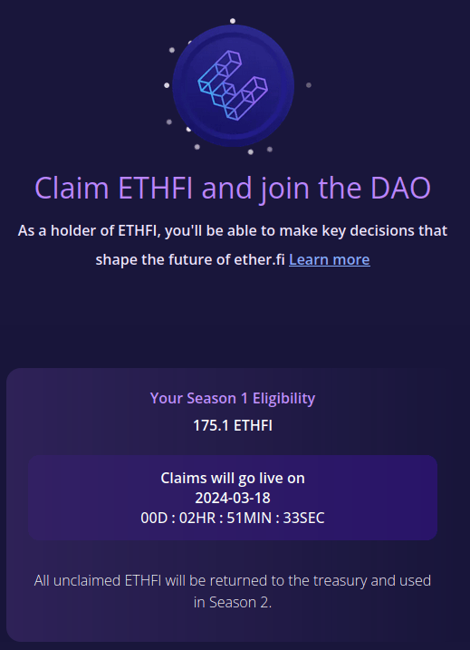 Solde de jetons ETHFI