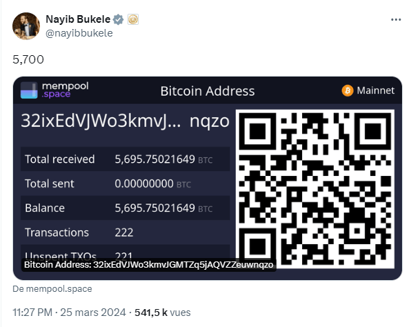 Le président du Salvador Nayib Bukele annonce l’ajout de Bitcoin dans les coffres de son pays.