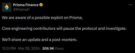 Le protocole Prisma Finance victime d'un hack à 11,6 millions de dollars
