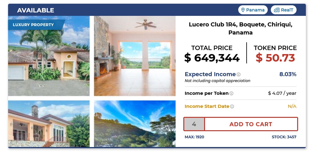 RealT propose des tokens immobiliers d'une luxueuse maison au Panama.