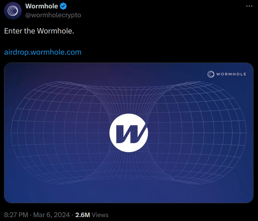 Wormhole annonce sur X l'ouverture de son airdrop