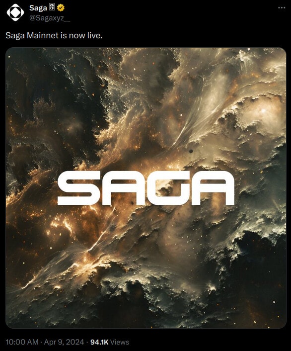 Saga annonce le lancement de son mainnet et son airdrop sur X