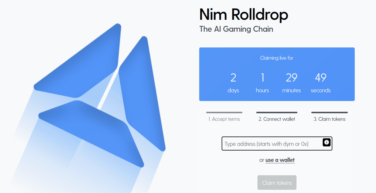 Interface de réclamation de l'airdrop de NIM