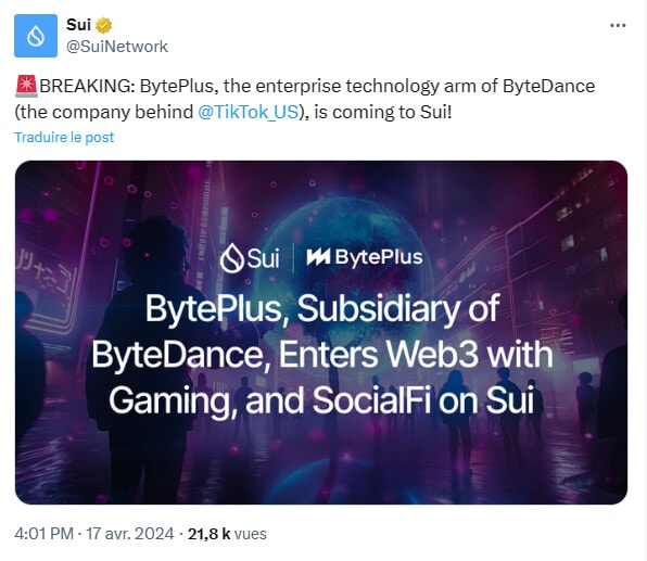 BytePlus et Sui s’associent pour faire progresser la SocialFi.
