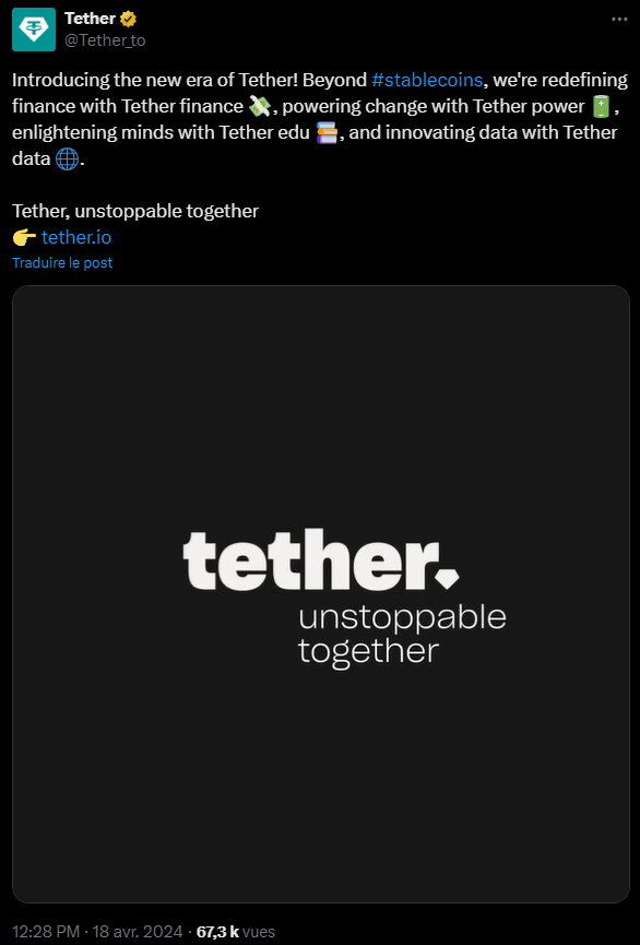 Déjà connu pour ses stablecoins, Tether prend une nouvelle dimension et souhaite investir tous les domaines du Web3 avec ses quatre nouvelles divisions baptisées Data, Power, Finance et Edu(cation). Sacré programme pour le leader mondial des stablecoins avec sa crypto phare : l'USDT.